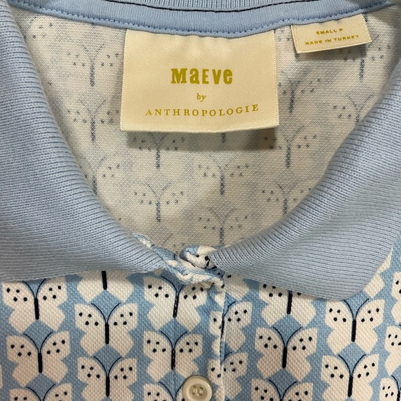 Anthropologie Maeve Springtime Butterfly Print Pique Polo Top - Picture 8 of 12
